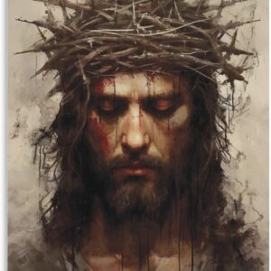 DuduYH Jesus Poster Persecution Crown of Thorns Canvas Wall Art Christ God Picture Religious Catholic Painting Artwork Church House Room Decor (07-jesus image,16x24inch-Unframe)