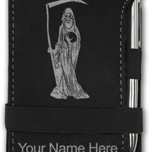 LaserGram Mini Padfolio with Notepad and Pen, Santa Muerte, Personalized Engraving Included (Black with Silver)