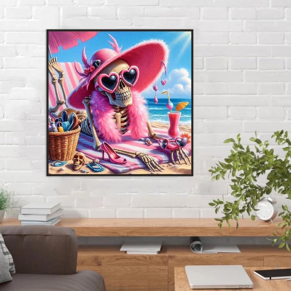 Beach Skull Diamond Art Kits for Adults - 5D Diamond Painting for Adults, Full Drill Diamond Dots Gem Painting Kit for Wall Home Decor Arts Craft 14x14 inch - Image 5