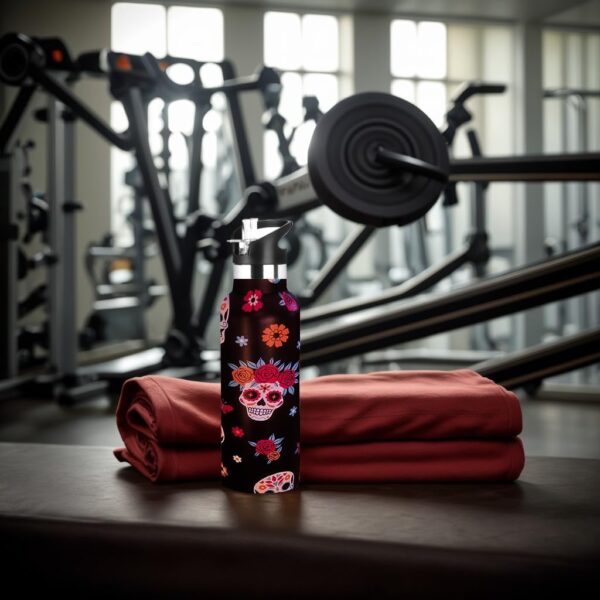 Sugar Skull Water Bottle with Straw Lid Insulated Stainless Steel Travel Mugs for Sport Gym Outdoor 20oz - Image 3