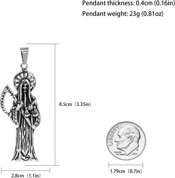 Santa Muerte Necklace Diamond 14K Gold Plated Santa Muerte Pendant Jewelry With Sickle Holiday Gift (Silver 221) - Image 2