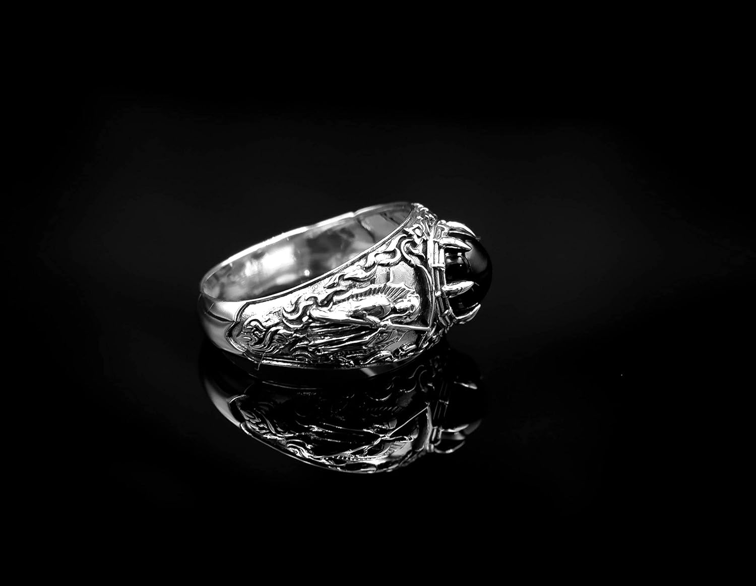 925 Sterling Silver Onyx Ladies Santa Muerte Ring Size 6-15 - Image 5