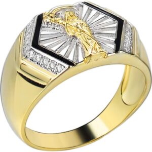 HarlemBling Real Solid 925 Sterling Silver - Grim Reaper Santa Muerte Men's Ring - 14k Yellow Gold Finish - Diamond Cut Icy Ring For Men - Sizes 6-13
