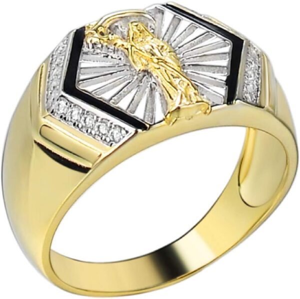 HarlemBling Real Solid 925 Sterling Silver - Grim Reaper Santa Muerte Men's Ring - 14k Yellow Gold Finish - Diamond Cut Icy Ring For Men - Sizes 6-13