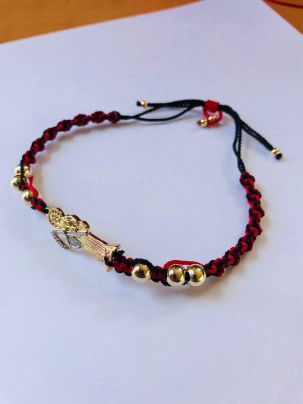 Santuario Jewelry Pulsera de la Santa muerte Negro y rojo tejido torsal y oro laminado 6mm - Image 3