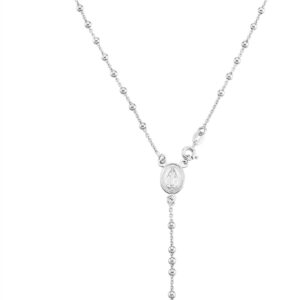 Miabella Italian 925 Sterling Silver or 18K Gold Plated Rosary Bead Cross Y Necklace Chain for Women