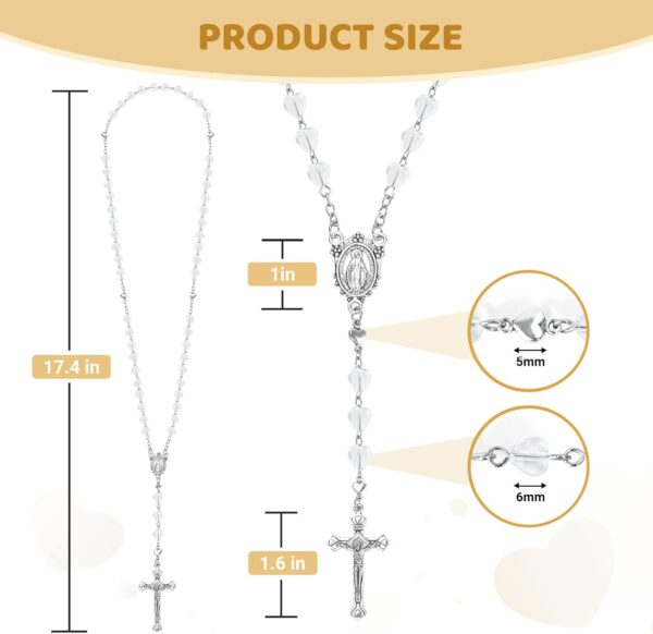 Rosary Beads Catholic Necklace for Women Crystal Heart Shaped Beads Rosary Necklace First Communion Christian Gifts Catholic Gifts(Clear) - Image 2