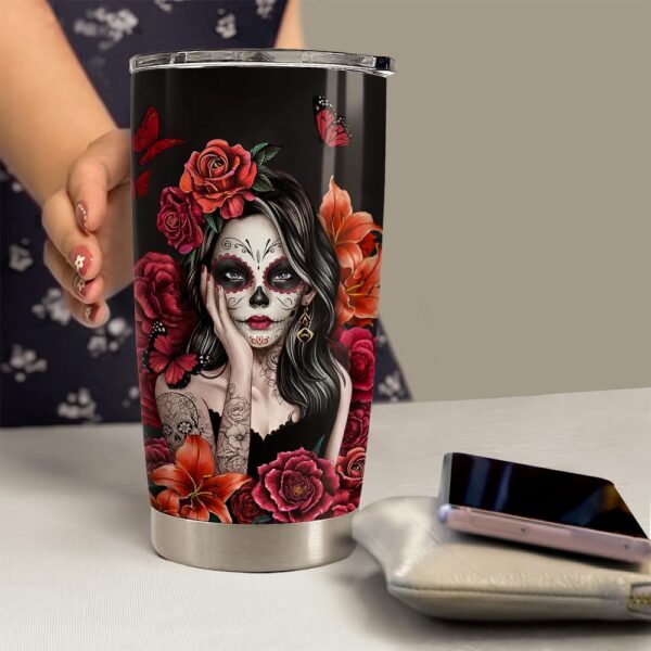 SANDJEST Sugar Skull Tumbler 20oz Stainless Steel Insulated Coffee Travel Mug Cup for Women Girls Gifts for Birthday Christmas - Image 5