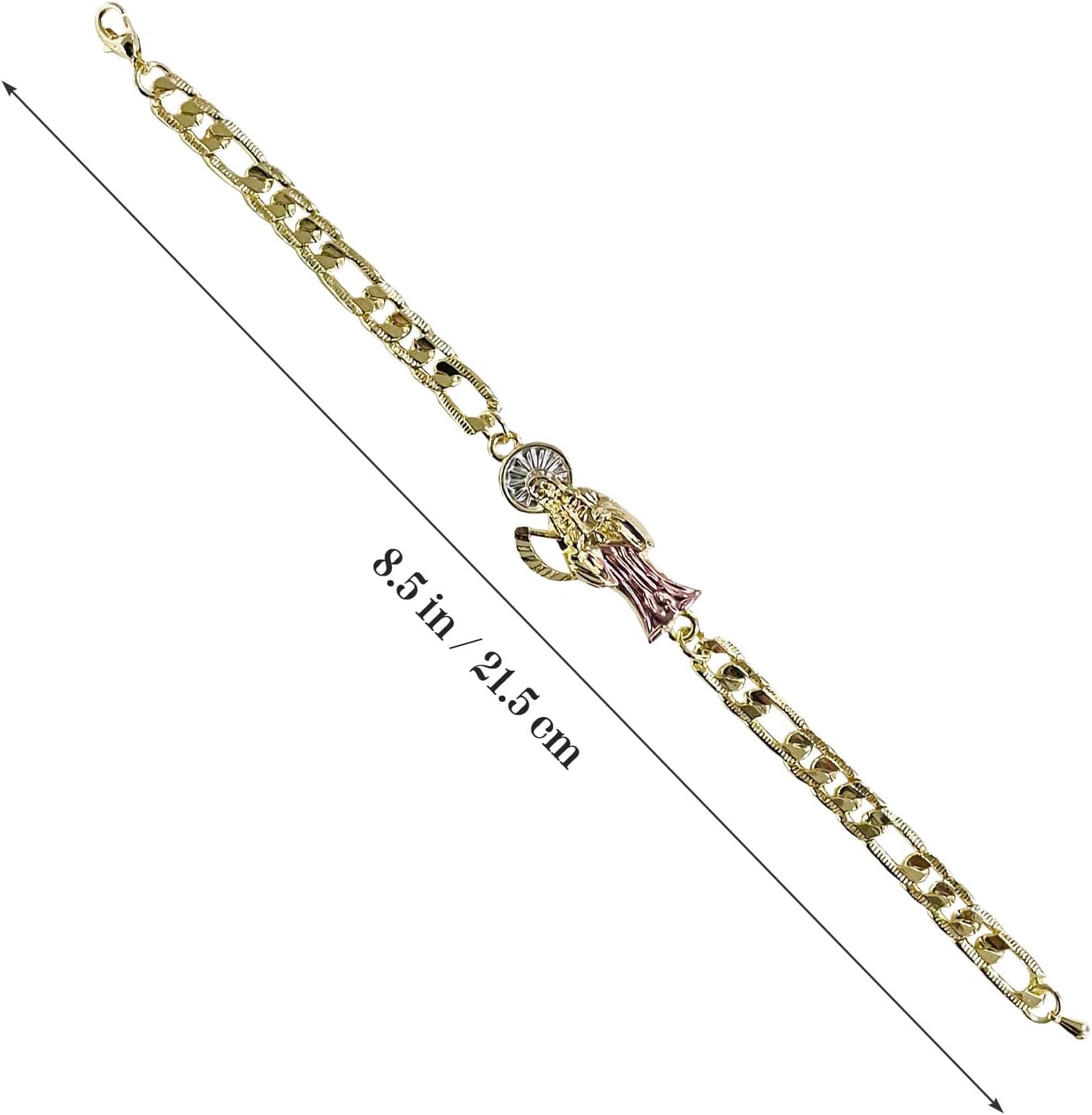 Gold Plate Santa Muerte Chain ID Bracelet For Women Men, La Santa Muerte Goth For Gifts, Mexican Skull Grim Reaper Jewelry - Image 4