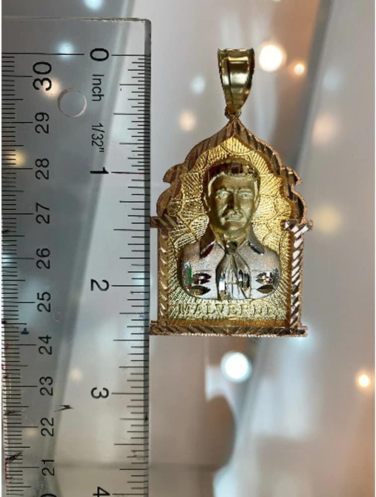 TGDJ 14K Tri Color Gold Diamond-Cut Jesus Malverde Narco Saint Sinaloa Pendant For Men And Women - Image 4