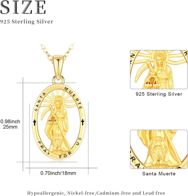 Santa Muerte Necklace 925 Sterling Silver Religious Amulet Skull Necklace Halloween Jewelry Gifts for Men Women - Image 6