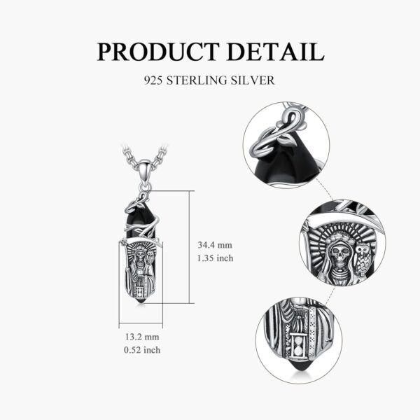 PELOVNY Santa Muerte Necklace 925 Sterling Silver Grim Reaper Crystal Pendant Day of the Dead Jewelry Gifts for Halloween Fathers Day Birthday Christmas Men Women - Image 6