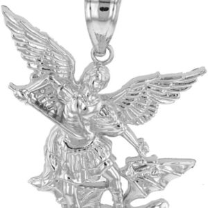 .925 Sterling Silver 7/8" Christian Saint Michael The Archangel Defeating Satan Guardian Charm Pendant Necklace - Choice of Chain Length