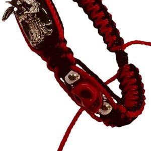Pulsera de Santa Muerte metal Plateada e imagen Santa muerte roja doble tejido Bk/Rd