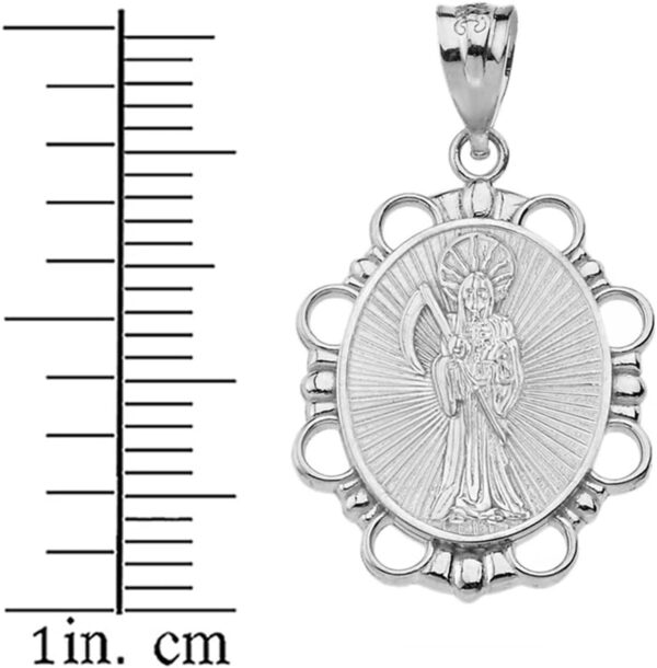 Sterling Silver Santa Muerte (Grim Reaper) Oval Charm Pendant Necklace - Image 2