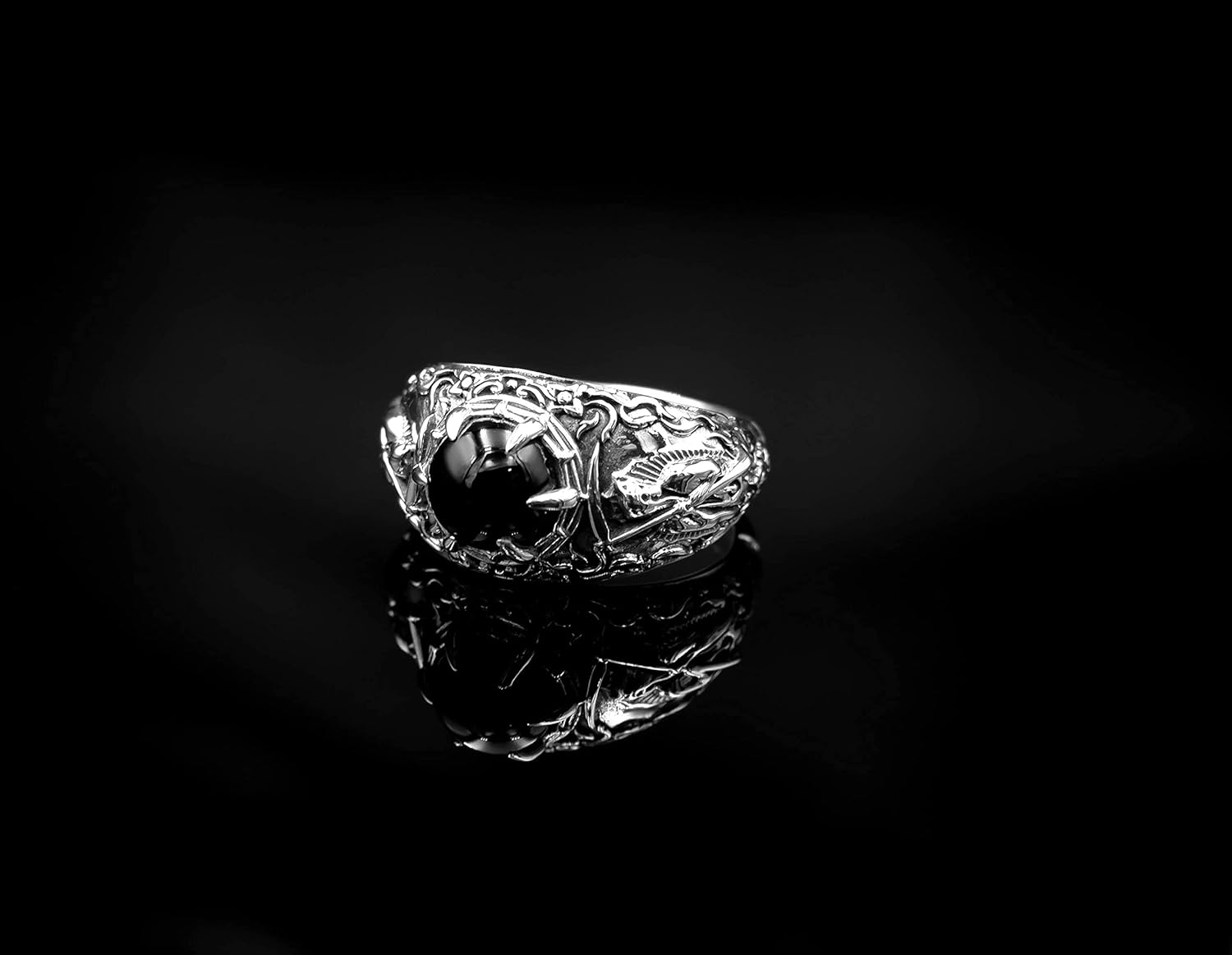 925 Sterling Silver Onyx Ladies Santa Muerte Ring Size 6-15 - Image 2