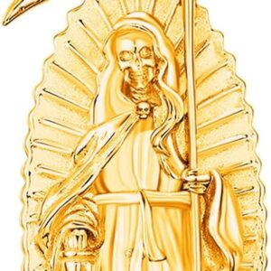 Eusense La Santa Muerte Necklace for Men Women - Gold 14K 925 Sterling Silver Jewelry Cadena De La Santa Muerte Pendant Grim Reaper Scythe Skull Owl Grim Reaper Necklace