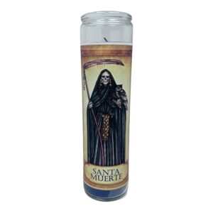Santa Muerte peticion de venganza 14 oz vaso grande una pieza prayer candle one piece 14 oz tall glass oración al reverso en español Blanca sin aroma