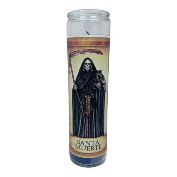 Santa Muerte peticion de venganza 14 oz vaso grande una pieza prayer candle one piece 14 oz tall glass oración al reverso en español Blanca sin aroma