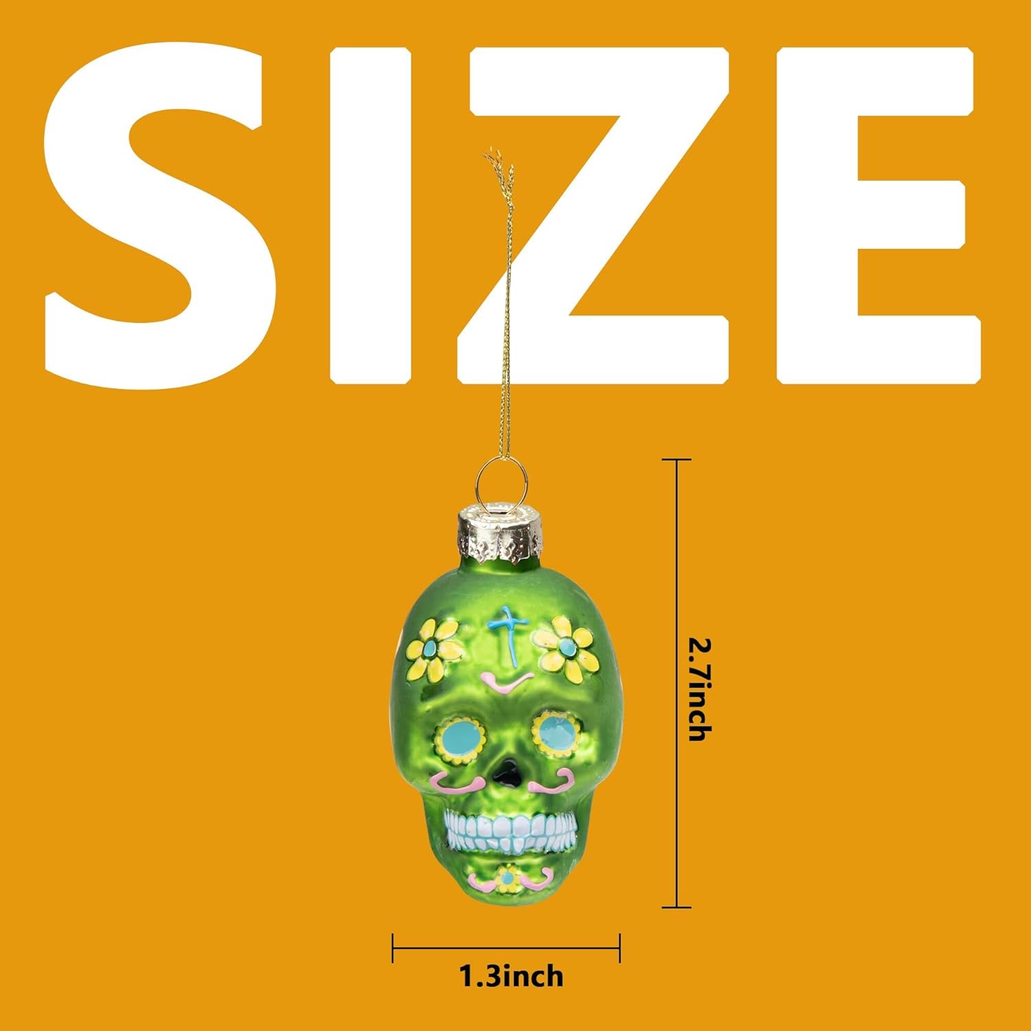 Watayo 12 PCS Day of The Dead Glass Ornaments-Dia De Los Muertos Sugar Skull Ornaments-Halloween Hanging Skeleton Head Decorations for Party Xmas Tree Decoration - Image 2