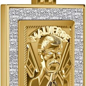 Real Genuine Diamond 0.65 Ctw. 20+ Grams Jesus Malverde Sinaloa Narco-Saint Protección El Santo Patron 10k Gold On Frame Charm Pendant 2.15''