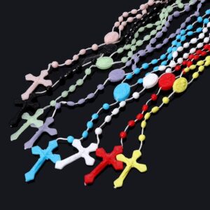 Plastic Rosary Beads Luminous Necklace Catholicism Prayer Religious Jewelry, Cross Necklace for Women, Cross Necklace for Men, Women's Chain Necklaces, Men's Necklaces