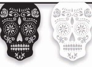 Day of the Dead Skeleton Black & White Paper Banner - 12 Feet Long