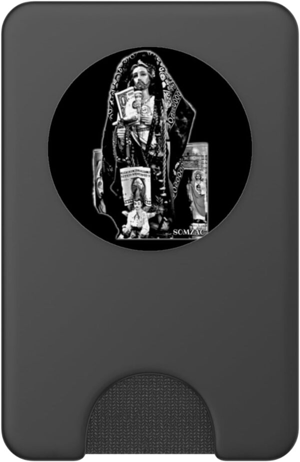 San Judas Tadeo - Jesus Malverde, Black and White PopSockets PopWallet for MagSafe - Image 2