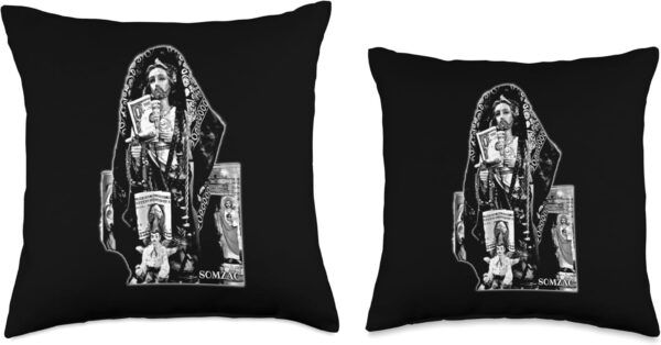 San Judas Tadeo - Jesus Malverde, Black and White Throw Pillow - Image 3