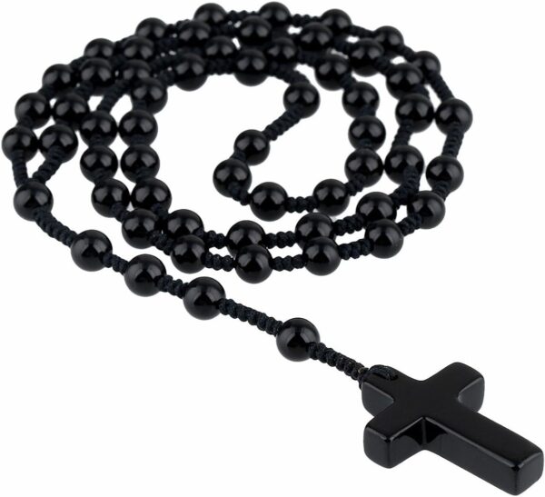 TUMBEELLUWA Cross Pendant Beaded Necklace for Men Women, Catholic Rosary Hand Knotted Necklace - Image 2