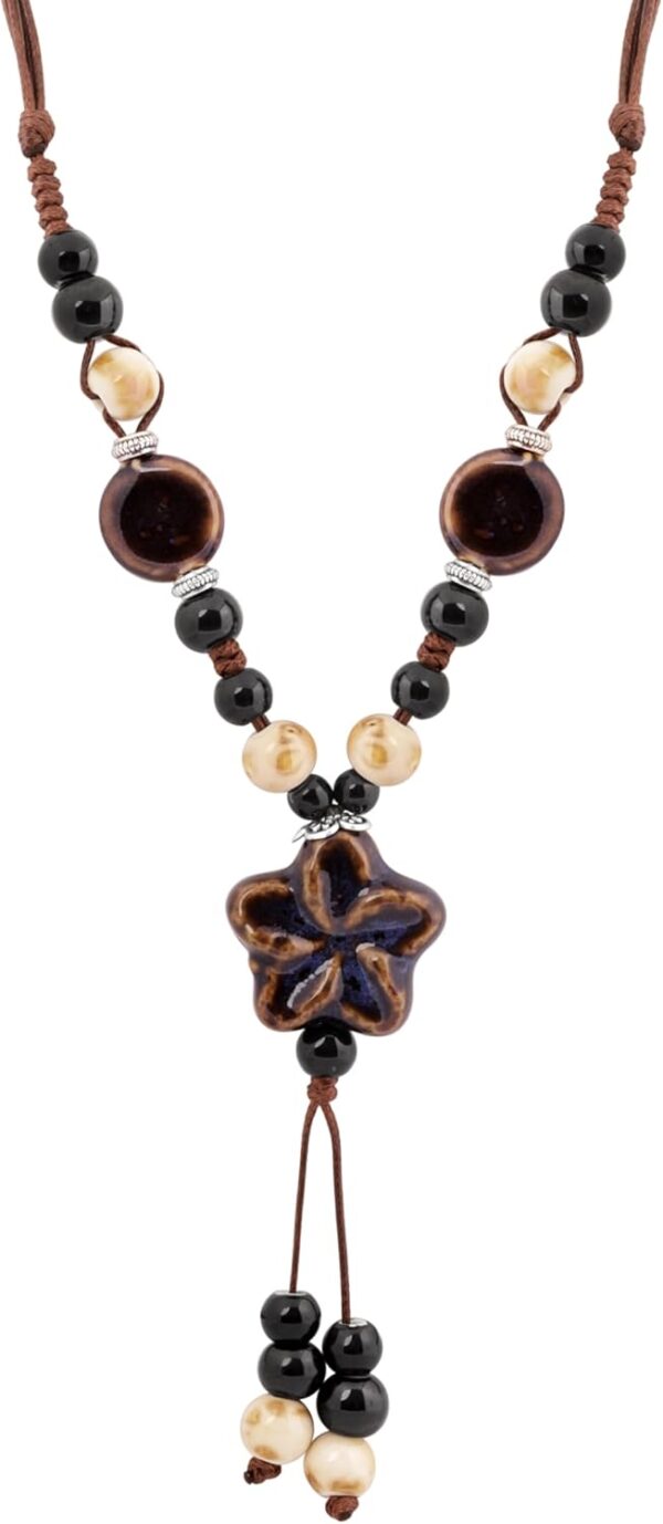 MINACHI Boho Hippie Colorful Ceramic Beads Star Charm Y Necklace, Bohemian Summer Statement Jewelry Gift for Women