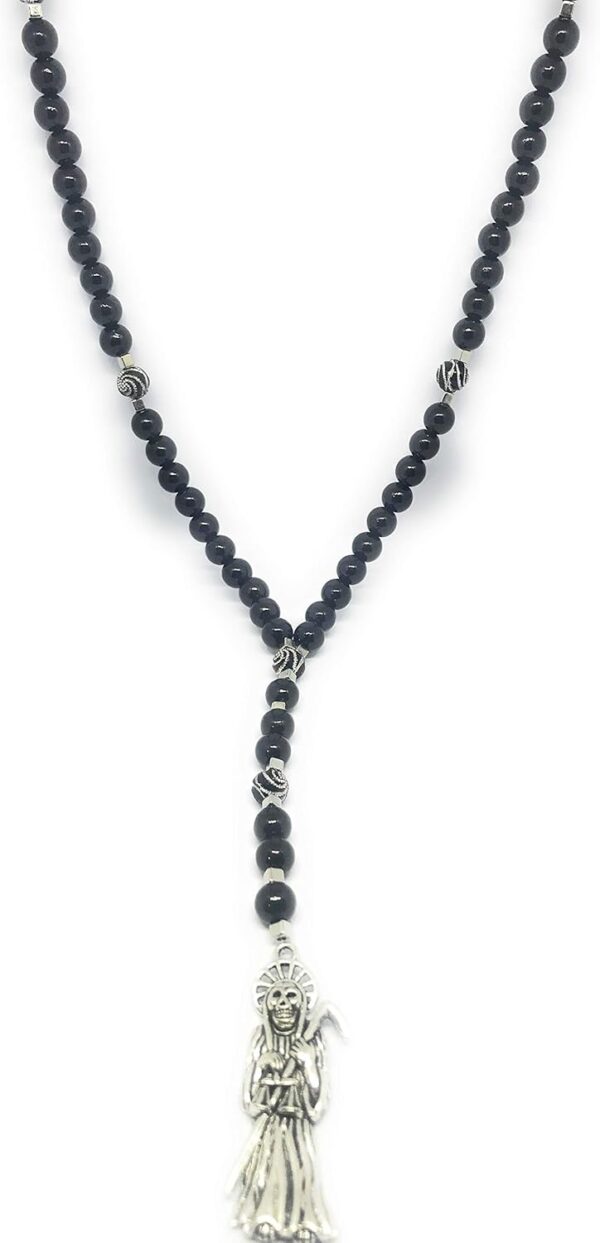 Acrylic Holy death's necklace, rosary style. Collar de la Santa Muerte de acrilico estilo rosario. Grim reaper Y style necklace. - Image 5