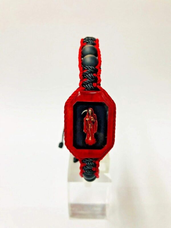 Santuario Jewelry Holy Death Reaper Bracelet Santa Muerte Black/Red with crystal matte beads - Image 4