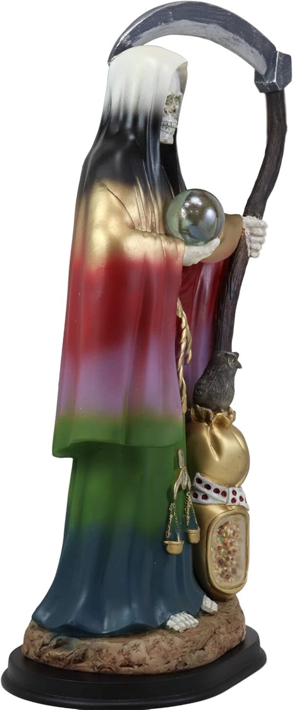 Ebros Gift Large 16.75" Tall Holy Death Santa Muerte Holding Scythe, Glass Globe with Scales of Justice and Owl in Tunic Robe Statue Day of The Dead Bone Mother Decorative Figurine (Rainbow Spectrum) - Image 4
