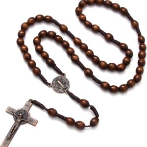 KOMI Handmade Wooden Catholic Rosaries, Rosary Beads Necklace From Bethlehem Wood Christian Prayer Holy Soil Medal & Metal Cross For Catholic Or Christian Gift