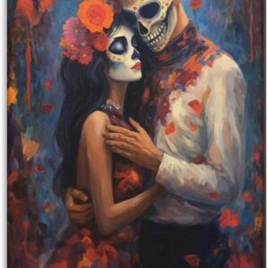 Iisrar Dia De Los Muertos Art Print, Skeleton Couple Poster, Mexican Folk Art Painting, Printable Wall Art Canvas Wall Art Print Poster For Home School Office Decor Unframe 20x30inch(50x75cm)