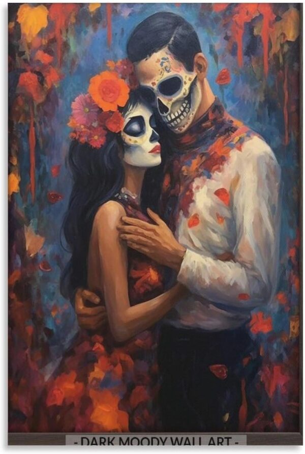 Iisrar Dia De Los Muertos Art Print, Skeleton Couple Poster, Mexican Folk Art Painting, Printable Wall Art Canvas Wall Art Print Poster For Home School Office Decor Unframe 20x30inch(50x75cm)