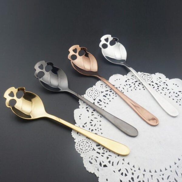 304 Stainless Steel Skull Sugar Spoon Dessert Tea Coffee Stirring Spoon Set of 6 (Black) - Image 4