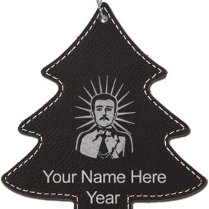 LaserGram Personalized Christmas Ornament, Malverde, Faux Leather, Custom Laser Engraved Gift Idea (Tree Shape, Black with Silver)