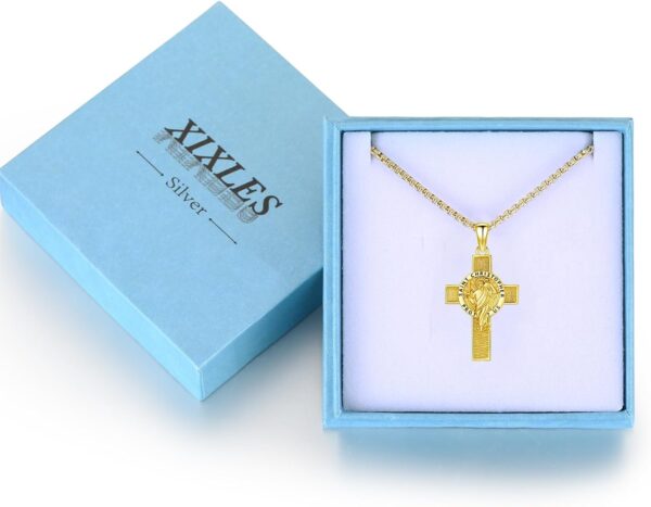 St Christopher Necklace 925 Sterling Silver Gold Saint Christopher Cross Pendant Necklaces St. Christopher Amulet Protection Cross Jewelry for Men - Image 7