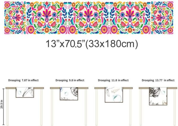 Mexican Table Runners for Fiesta Day of The Dead Dia De Los Muertos Cinco De Mayo Linen Rustic Home Dining Room Kitchen Table Decorations (Mexican 02) - Image 5