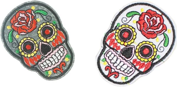 Skull Iron On Patches,Sugar Skull Embroidery Sew On Appliques Ghost Head Cloth Chest Sticker Punk Rock Patches,Perfect for Jeans, Jackets, Bags, Vest, Arts and Crafts(Assorted Color,8 PCS) - Image 5