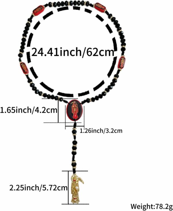 BONITTER Black Holy Death's Necklace Wooden Santa Muerte Necklace Red Rosaries Beads Blessing Crafted Rosario de la santa muerte Prayer Gift For Women Men - Image 2