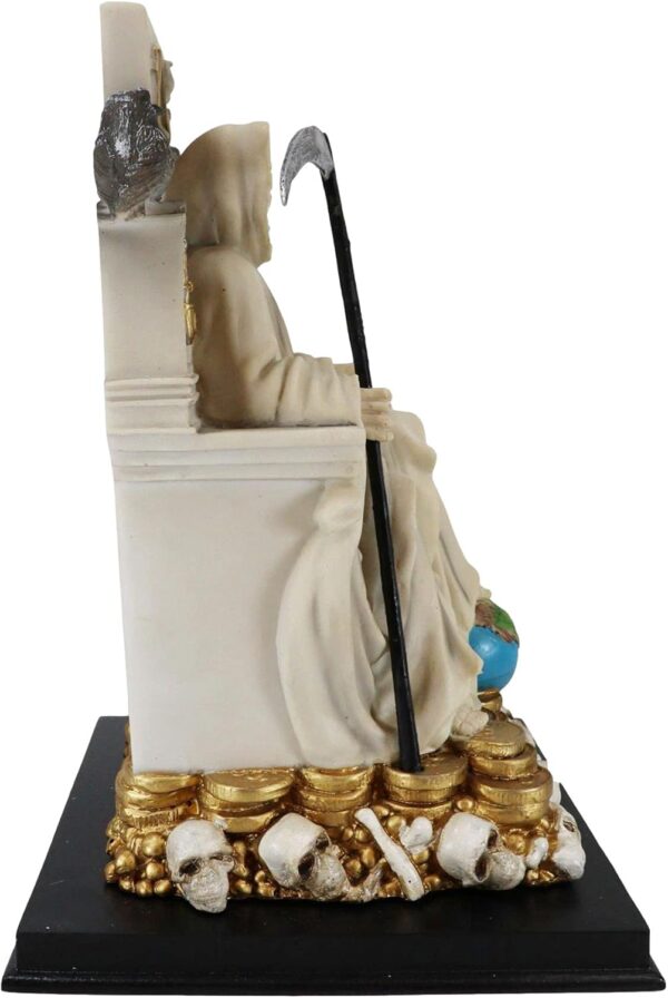 Ebros White Robe Santa Muerte Holy Sacred Death Bone Mother Seated On Throne with Scythe Statue Patron of Protection Healing Purity Figurine Day of The Dead Decorative Sculpture - Image 6