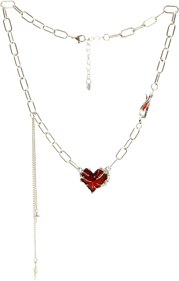 Y2K Ruby Heart Necklace Goth Punk Lock Bone Chain Necklace for Men Women,Christmas Valentine's Mother's Day or Birthday Jewelry for Mom Wife Girlfriend - Image 5
