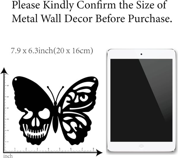 CREATCABIN Skull Metal Wall Art Butterfly Decor Wall Hanging Plaques Ornaments Iron Wall Art Sculpture Sign for Indoor Outdoor Home Livingroom Kitchen Garden Office Decoration Gift Black 6.3 x 7.9inch - Image 8