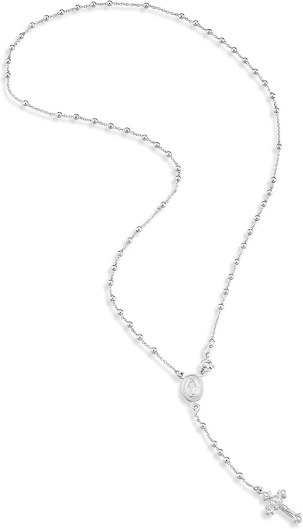 Miabella Italian 925 Sterling Silver or 18K Gold Plated Rosary Bead Cross Y Necklace Chain for Women - Image 3
