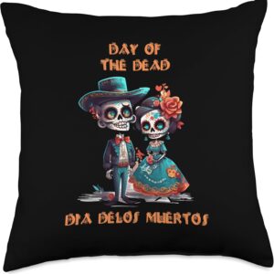 Colorful Mexican Dia de Los Muertos Art Throw Pillow, 18x18, Multicolor
