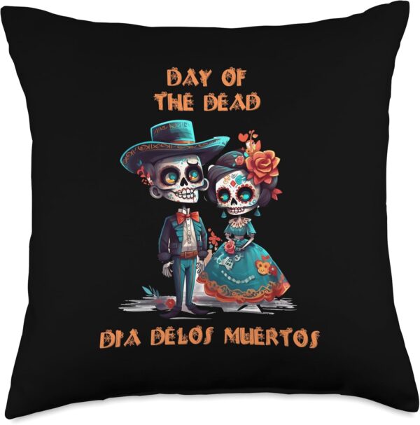 Colorful Mexican Dia de Los Muertos Art Throw Pillow, 18x18, Multicolor
