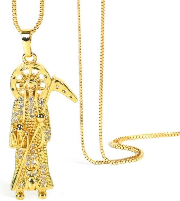 Santa Muerte Necklace: 18K Gold Plated Santa Muerte Pendant Jewelry for Women, Mothers Day Gifts